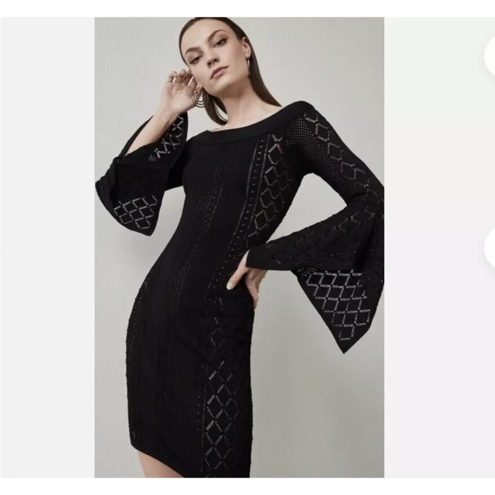 EUC BCBGMAXAZRIA Black Wren Knit Cocktail Dress Sz L